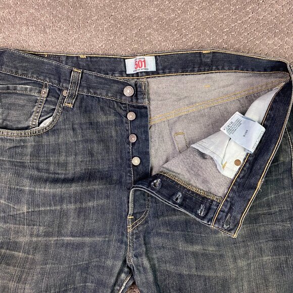 Levi's 501 Jeans Men's 38 x 32 Measures 37 x 29 Red Tab Button Fly Blue Cotton - Picture 3 of 16